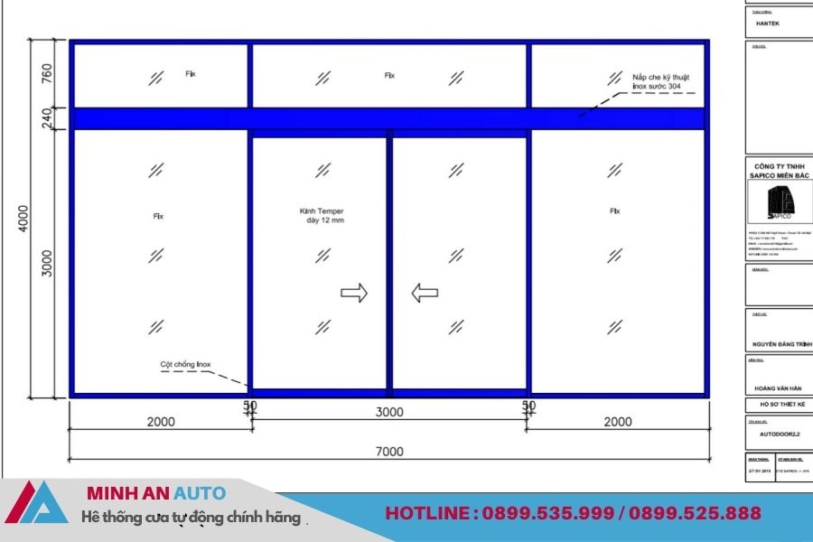 Bản vẽ kỹ thuật chi tiết cửa tự động