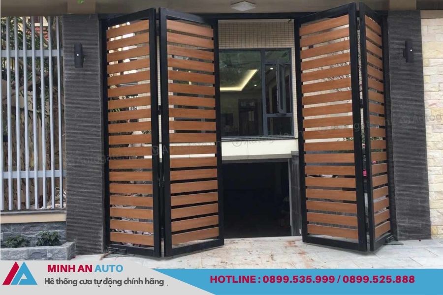 Cửa xếp trượt tự động mô tơ âm sàn hiện đại