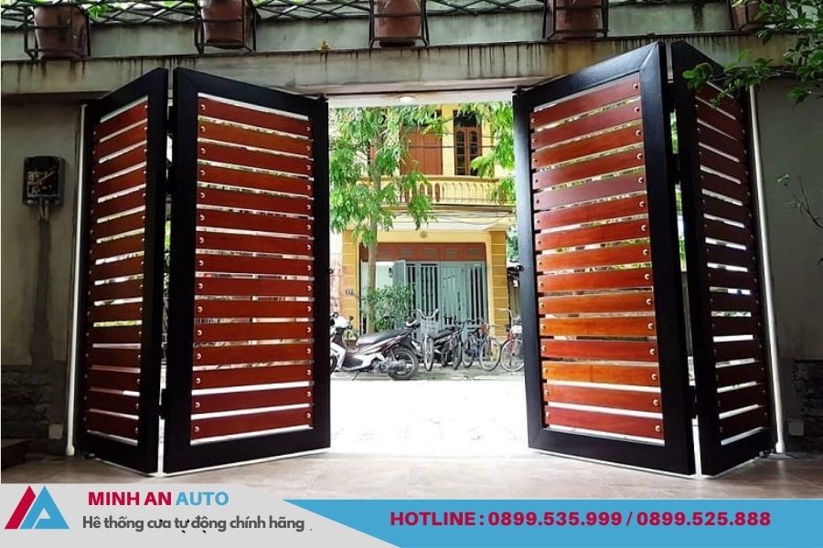 Cửa Tự Động Xếp Gấp Cao Cấp | Báo Giá & Thi Công 9 Cửa tự động xếp gấp gỗ hiện đại