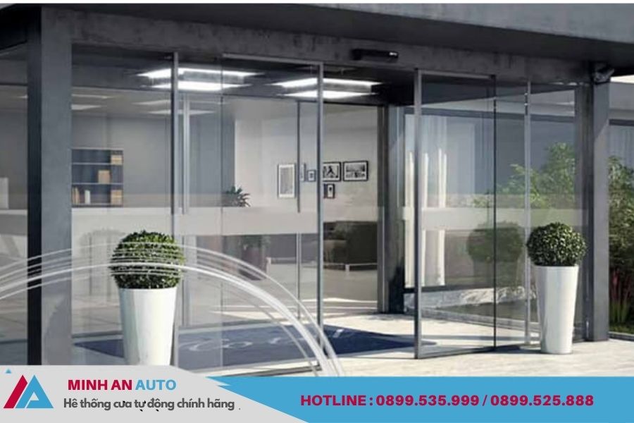 Cửa kính tự động khung inox hiện đại